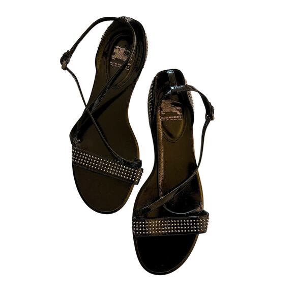 Burberry Black Patent Leather Strappy Studded Sandals - - Picture 2 of 6
